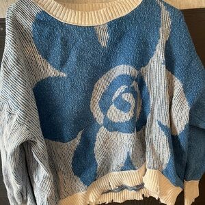 Urban Outfitters Blue and Cream Floral Sweater